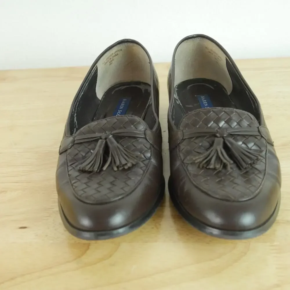Vintage 8 Woven Leather Tassel‎ Loafers Preppy Slip On Flats Heritage Brown 90s